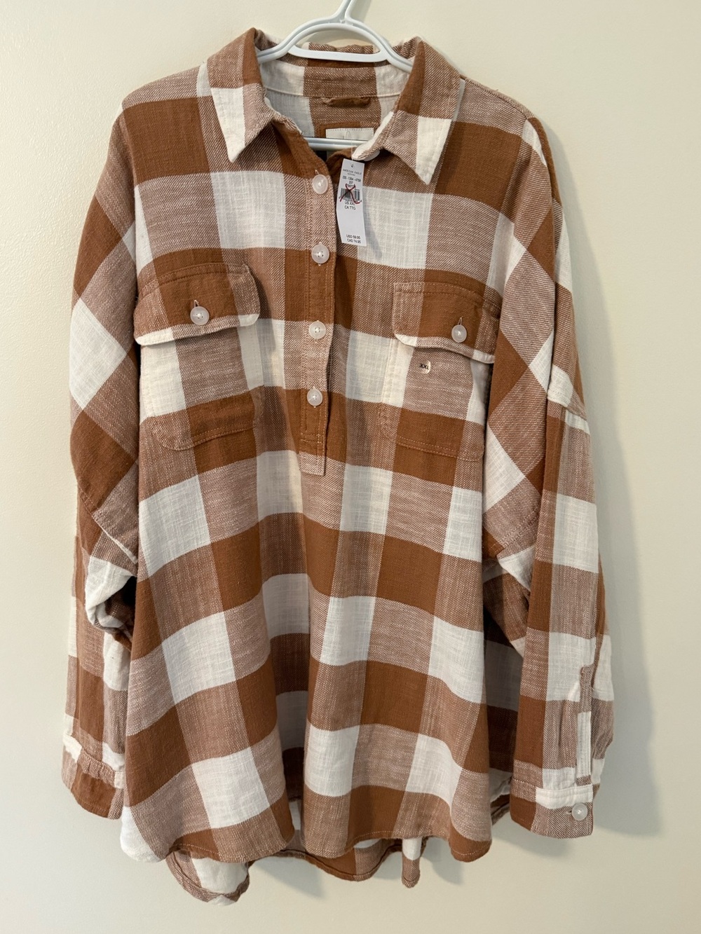 NWT American Eagle Oversized Pullover Plaid Flannel Tunic Sz XXL.